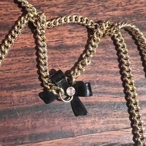 Betsey Johnson Gold Necklace with Black Bow Pendant